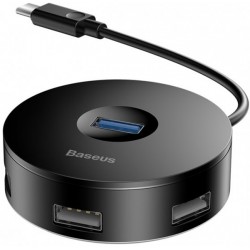 USB HUB Baseus Airjoy Round Box (Type-C to USB3.0+USB2.0x3) 10cm Black (CAHUB-G01)
