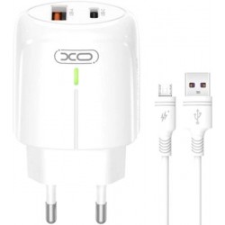 Мережевий зарядний пристрій XO L114 USB-A/USB-C PD&QC3.0 20W 3A + cable USB to Micro White