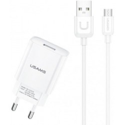 Сетевое зарядное устройство Usams T21 KiT T18 single USB-A 2.1A + cable Micro White