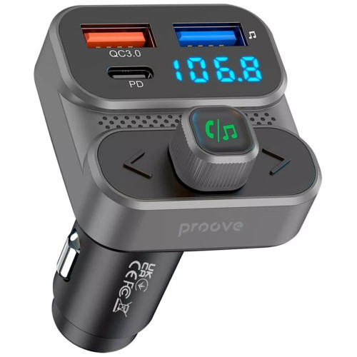 FM-трансмиттер Proove FM Launcher Luxor SE 36W (PD+QC3.0) Type-C+USB Gray (FMLX20120003)
