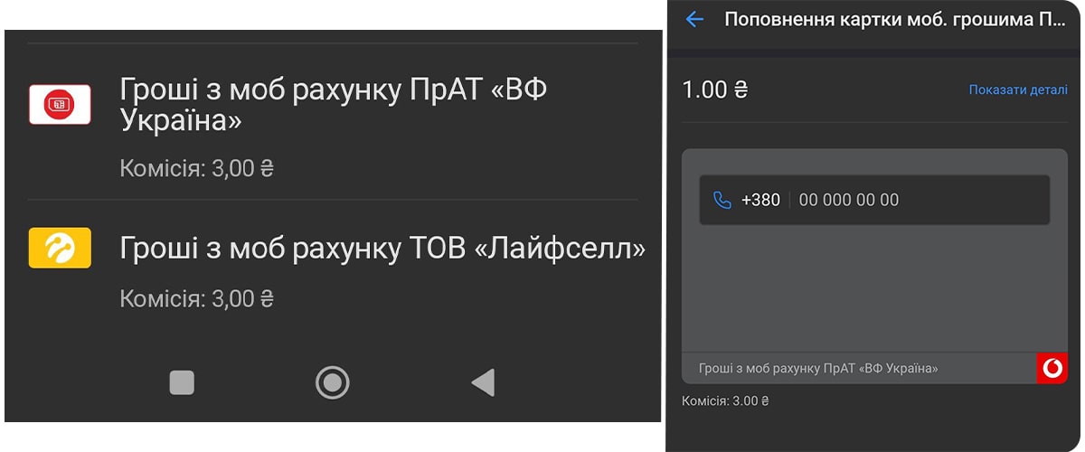 Выбор нужного варианта перед оплатой
