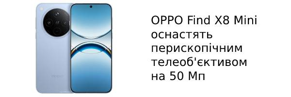 OPPO Find X8 Mini оснастять перископічним телеоб'єктивом на 50 Мп